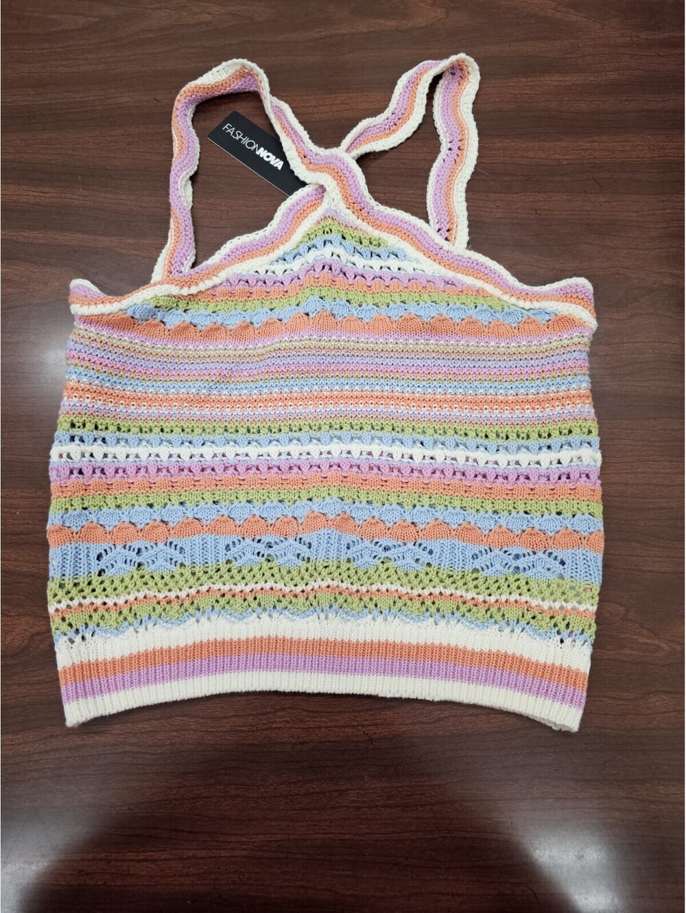 NWT Fashion Nova Small Multicolor Stripe Crochet Knit Halter Coastal Cowgirl Y2K